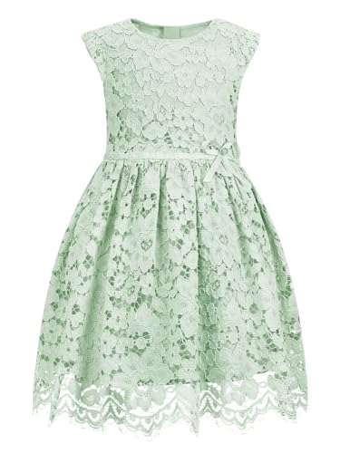 ALLOVIN | Mintgrün | 4-5 Jahre | Mädchen Ärmelloses A-Linien Spitzenkleid mit Perlen-Schleife für Hochzeit, Geburtstag, Party & Blumenmädchen von ALLOVIN