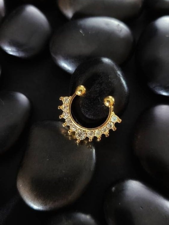 Fake Septum Ring - Strass Nasenring Hoop Ringe Edelstahl Nasenpiercing Piercing Schmuck von ALLPlantBased