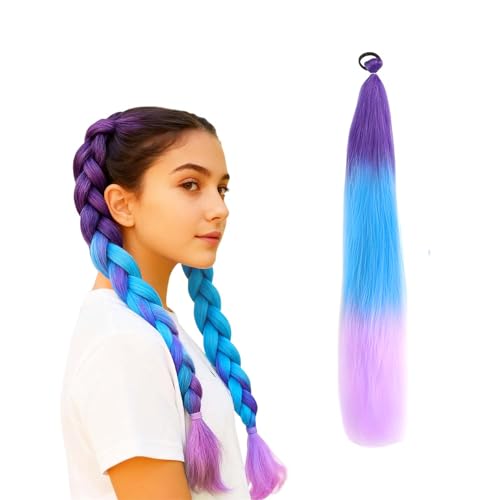 ALLY-MAGIC Kunsthaar zum Einflechten 70 cm,Haarsträhnen zum Braiding Hair, Braids Extensions mit Haargummi,Geflochtener Zopf Haarteil, bunte haarsträhnen für Kinder Party Urlaub Karneval Deko E23-CHJF von ALLY-MAGIC