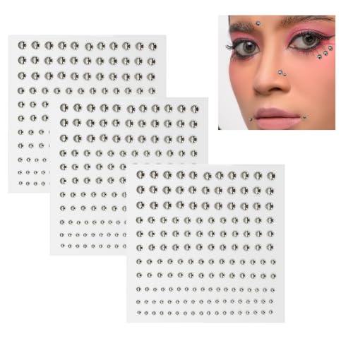 ALLY-MAGIC Y6JCDBDTZ 3 Stück Gesicht Edelstein Aufkleber Nicht Piercing Fake Nase Lippe Augenbrauen Ohrstecker Schmuck Silber Metallic Körper Edelsteine für Halloween Cosplay Y2K Punk Festival Rave von ALLY-MAGIC