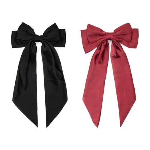 Y5HDPDFJ Haarspangen mit großer Schleife, Chiffon, französische Schleife mit langem Schwanz, einfarbig, Metallhaarnadel, für Damen und Mädchen, 2 Stück von ALLY-MAGIC