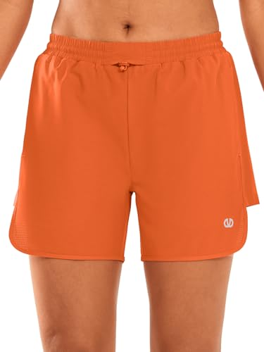 ALLZERO Damen-Badeshorts mit Taschen, schnell trocknend, Strandshorts mit gerüschtem Bund, Rotorange, XL von ALLZERO