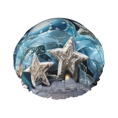 Blaue Weihnachts-Duschhaube für Damen, doppellagig, wiederverwendbar, geeignet für Baden, Spa von Alliya