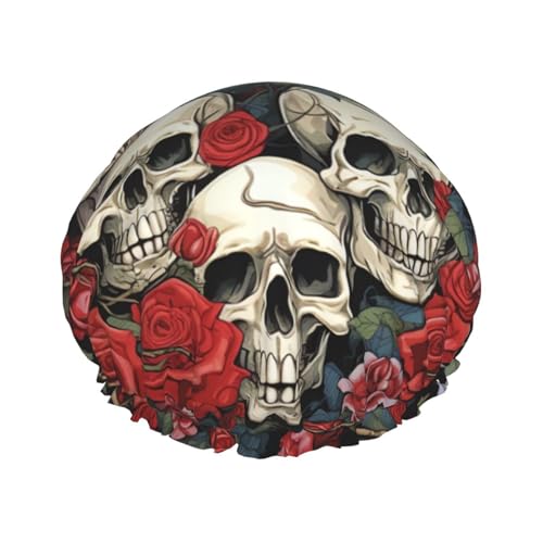 Coole Duschhaube mit Totenkopf- und Rosen, doppellagig, für Damen, wiederverwendbar, geeignet für Baden, Spa Coole Duschhaube mit Totenkopf- und Rosen, doppellagig, für Damen, wiederverwendbar, geeignet für Baden, Spa von ALLiYa