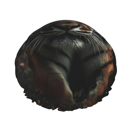 Doppelschichtige Duschhaube für Damen, Motiv: Wildtiere, Tiger, wiederverwendbar, geeignet zum Baden und Spa Doppelschichtige Duschhaube für Damen, Motiv: Wildtiere, Tiger, wiederverwendbar, geeignet zum Baden und Spa von ALLiYa