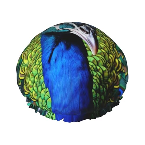 Doppelschichtige Duschhaube für Damen, Motiv: blauer Pfau, wiederverwendbar, geeignet für Baden, Spa Doppelschichtige Duschhaube für Damen, Motiv: blauer Pfau, wiederverwendbar, geeignet für Baden, Spa von ALLiYa