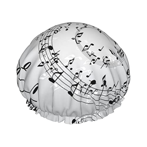 Doppelschichtige Duschhaube für Frauen, Musiknoten, wiederverwendbar, geeignet für Baden, Spa Doppelschichtige Duschhaube für Frauen, Musiknoten, wiederverwendbar, geeignet für Baden, Spa von ALLiYa