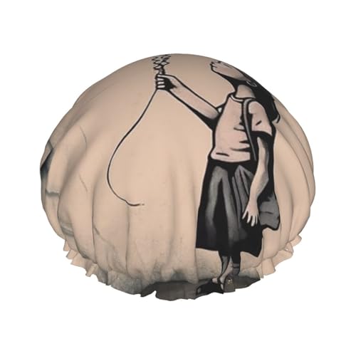Doppelschichtige Duschhaube mit Aufschrift "There Is Always Hope And Girl With Balloons", wiederverwendbar, geeignet zum Baden und Spa von ALLiYa