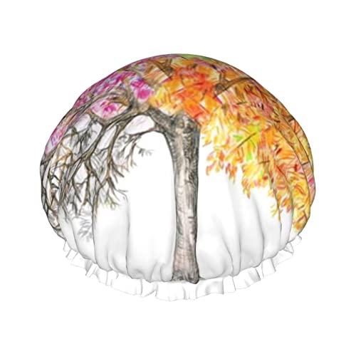 Four Seasons Spring Tree Double Layered Shower Cap For Women Reusable Suitable For Bathing Spa von ALLiYa
