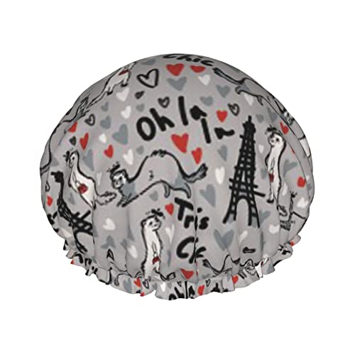 Französische Modemodell Frettchen Doppellagige Duschhaube für Frauen wiederverwendbar geeignet zum Baden Spa von ALLiYa