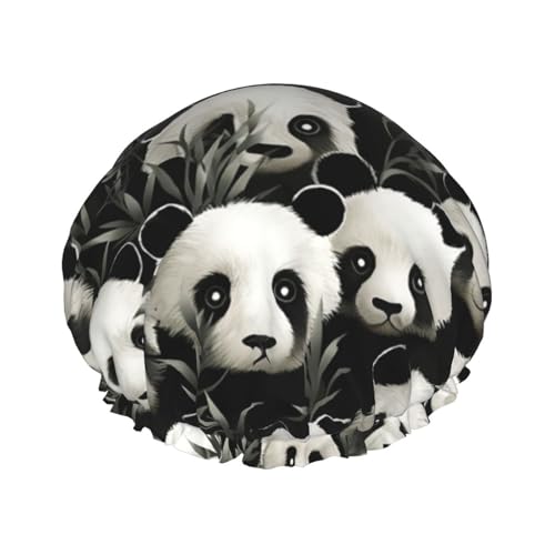 Panda Graphic Black And White Double Layered Shower Cap For Women Reusable Suitable For Bathing Spa von ALLiYa