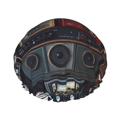 Vintage Wall Of Radio Boombox Double Layered Shower Cap For Women Reusable Suitable For Bathing Spa von ALLiYa
