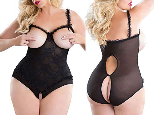 ALLureLove Dessous in Übergröße für Damen, sexy, einteilig, Teddy, Valentinstag-Dessous, Bodysuit, Schwarz, XXX-Large von ALLureLove