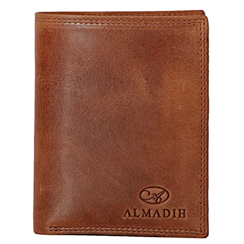 ALMADIH Leder Portemonnaie RFID Schutz hochformat 17 Kartenfächer Premium Rindsleder + Geschenkbox (P2H-BD) Herren Börse Geldbörse Geldbeutel Portmonee Brieftasche Unisex cognac tan braun (P2H deluxe) von ALMADIH