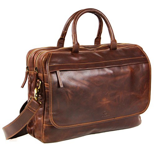 ALMADIH ® XL Aktentasche BRODIE aus Premium Rindsleder mit 2 Hauptfächern + Laptopfach Leder Herren Tasche viele Fächer Umhängetasche Schultertasche Businesstasche Laptoptasche Dokumententasche (M46) von ALMADIH