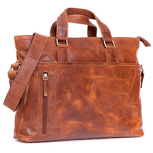 ALMADIH Businesstasche Leder 15,6 Zoll Laptoptasche LEO - Echt Leder Aktentasche für Herren und Damen Braun - tolle Aufteilung Umhängetasche Arbeitstasche Schultertasche Dokumententasche (LEO deluxe) von ALMADIH