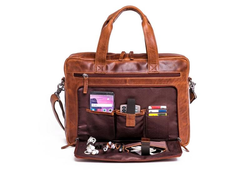ALMADIH Businesstasche Leder Businesstasche BRUNO Ledertasche 15 Zoll Aktentasche Braun von ALMADIH