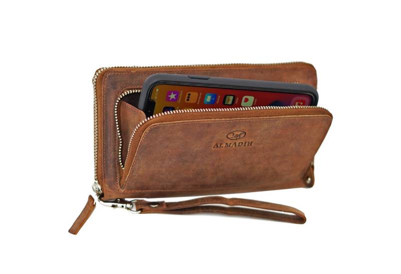 ALMADIH Geldbörse Damen Echt Leder RFID Portemonnaie mit vielen Kartenfächer braun von ALMADIH