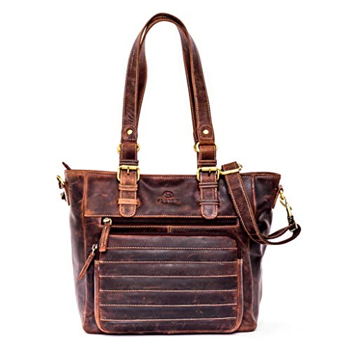 ALMADIH Geräumige Ledertasche Damen Schultertasche KYLA BV - Große Umhängetasche Leder Damentasche Handtasche Henkeltasche Businesstasche Shopper Freizeittasche Tragetasche braun (KYLA vintage) von ALMADIH