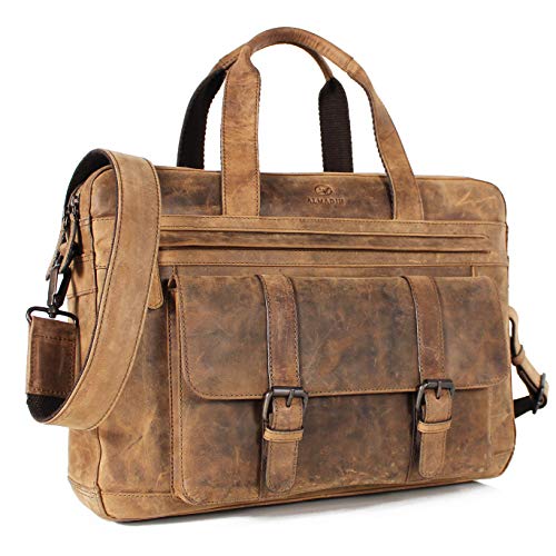 ALMADIH XL Leder Businesstasche Herren 16 Zoll Laptoptasche Aktentasche JAN BV - Business Tasche Leder Umhängetasche Unitasche Herren Damen Arbeitstasche Dokumenten Schultertasche (JAN vintage) von ALMADIH