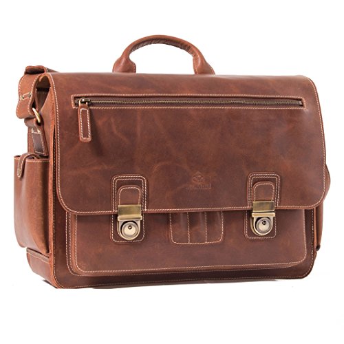 ALMADIH Leder Messenger *WILL* handgefertigt aus robustem Premium Rindsleder braun Vintage Sattlerqualität - Umhängetasche Laptoptasche Notebook Businesstasche Lehrertasche Unitasche Schultertasche von ALMADIH