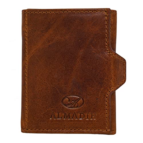 ALMADIH Leder Portemonnaie RFID Slim Wallet Mini Geldbörse bis 10 Karten & Münzfach SP4-BD - Herren schmale Geldbörse Kleiner Geldbeutel dünne Brieftasche Portmonee Börse braun (SP-4 Deluxe) von ALMADIH