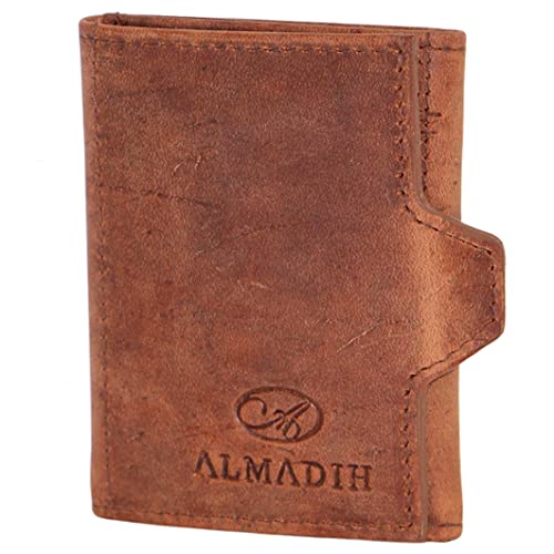 ALMADIH Leder Portemonnaie Herren mit RFID Slim Wallet Mini Geldbörse bis 10 Karten & Münzfach - Herren schmale Leder Geldbörse Kleiner Geldbeutel dünne Brieftasche Portmonee braun (SP-4 Vintage) von ALMADIH