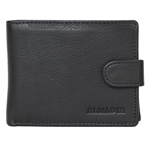ALMADIH Leder Portemonnaie RFID Slim wallet mini Geldbörse 13 Fächer & Münzfach TS2 SCH - Herren schmale Geldbörse kleiner Geldbeutel dünne Brieftasche Portmonee Lederbörse Börse unisex (TS-2 Schwarz) von ALMADIH