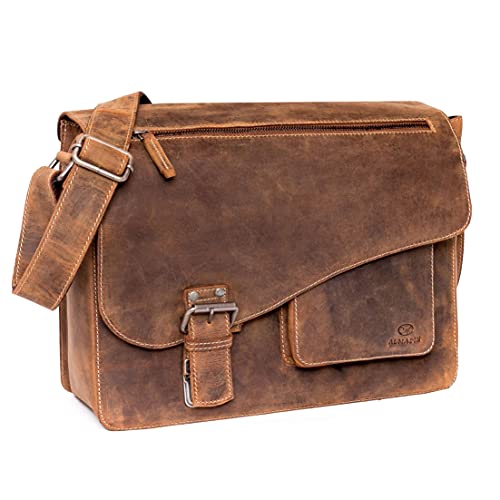 ALMADIH Leder Umhängetasche Herren 15 Zoll Laptoptasche - Jon No.2 Premium Rindsleder BV - Leder Businesstasche mit Laptopfach Ledertasche Aktentasche Unitasche Schultertasche braun (Jon 2 BV) von ALMADIH
