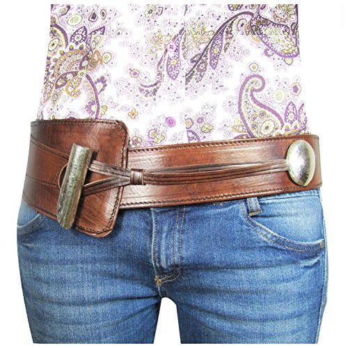 ALMADIH Damen Ledergürtel Adventure braun handgefertigt Rindsleder Sattelleder Metallschnalle Hüftgürtel Damengürtel Taillengürtel Leder Damen Gürtel schick edel orientalisch vintage (Adv hellbraun) von ALMADIH
