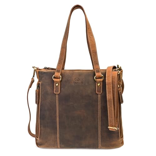 ALMADIH Premium Leder Damentasche Schultertasche CLAIRE braun vinatge - Ledertasche Handtasche Umhängetasche Henkeltasche Businesstasche Freizeittasche Abendtasche kleine Damen Tasche (CLAIRE bv) von ALMADIH
