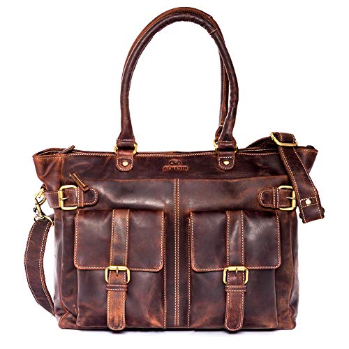 ALMADIH Leder Damentasche Businesstasche EVA BV - Damen Ledertasche Handtasche Umhängetasche Henkeltasche Schultertasche Shopper Freizeittasche Tragetasche große Tasche braun (EVA vintage) von ALMADIH