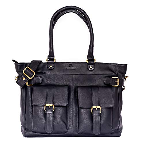ALMADIH Premium Leder Damentasche Schultertasche EVA SCH - Ledertasche Handtasche Umhängetasche Henkeltasche Businesstasche Shopper Freizeittasche Tragetasche große Tasche (EVA schwarz) von ALMADIH