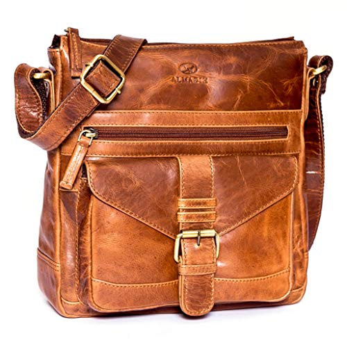 ALMADIH Premium Leder Damentasche Umhängetasche ABBY BD - praktische Ledertasche Handtasche Schultertasche Businesstasche Freizeittasche Citytasche Tragetasche Tasche braun (ABBY deluxe) von ALMADIH