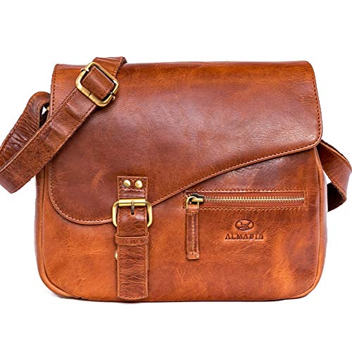 ALMADIH Premium Leder Damentasche Umhängetasche MIKI BD 2 Hauptfächer Ledertasche Handtasche Schultertasche Freizeittasche Bürotasche Abendtasche Messenger kompakte Business Tasche braun (MIKI deluxe) von ALMADIH