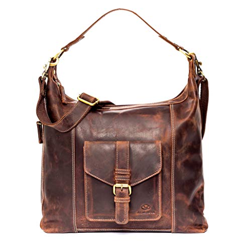 ALMADIH Geräumige Leder Umhängetasche Damen SARA BV - Große Ledertasche Damen Handtasche Schultertasche Henkeltasche Businesstasche Shopper Freizeittasche Hobo Tragetasche braun (SARA vintage) von ALMADIH