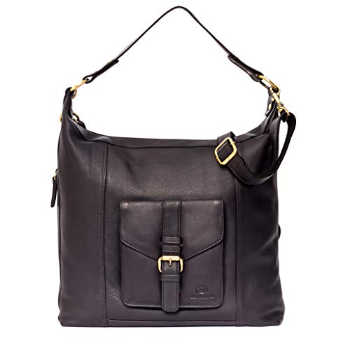 ALMADIH Premium Leder Damentasche Umhängetasche SARA SCH - Ledertasche Handtasche Schultertasche Henkeltasche Businesstasche Shopper Freizeittasche Hobo Tragetasche große Tasche (SARA schwarz) von ALMADIH