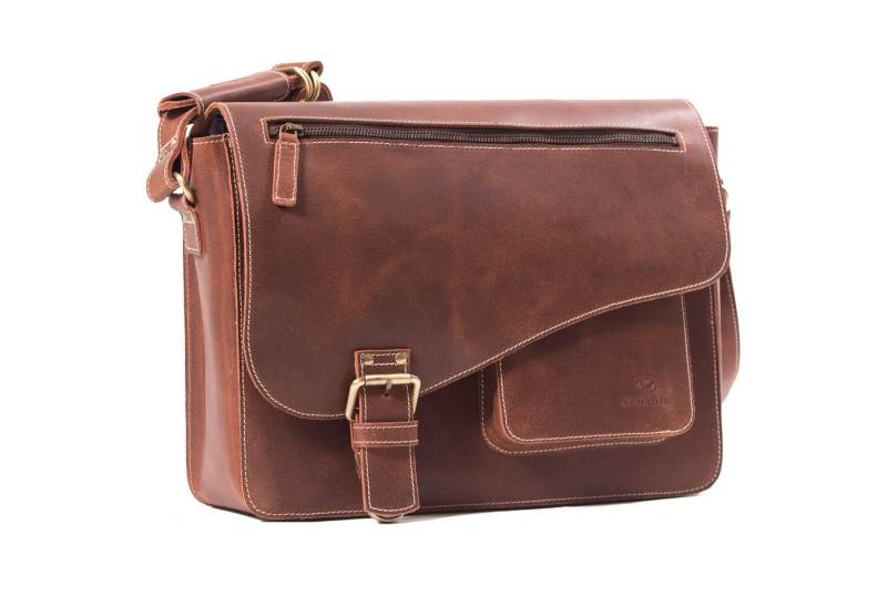 ALMADIH Umhängetasche Leder Herren Aktentasche JON Laptoptasche Businesstasche braun von ALMADIH