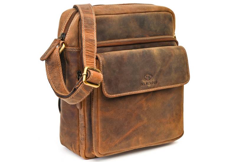 ALMADIH Umhängetasche Leder Herren perfekt für Tablet iPads 12.9 Zoll - DON braun von ALMADIH