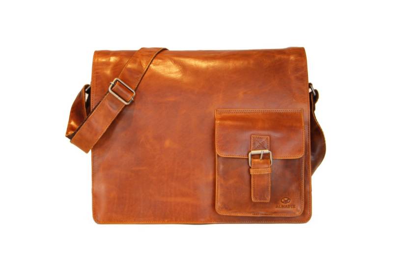 ALMADIH Umhängetasche Leder Umhängetasche LOGAN Ledertasche Laptoptasche Aktentasche Braun von ALMADIH