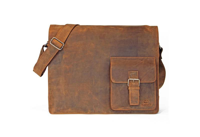 ALMADIH Umhängetasche Leder Umhängetasche LOGAN Ledertasche Laptoptasche Aktentasche Braun von ALMADIH
