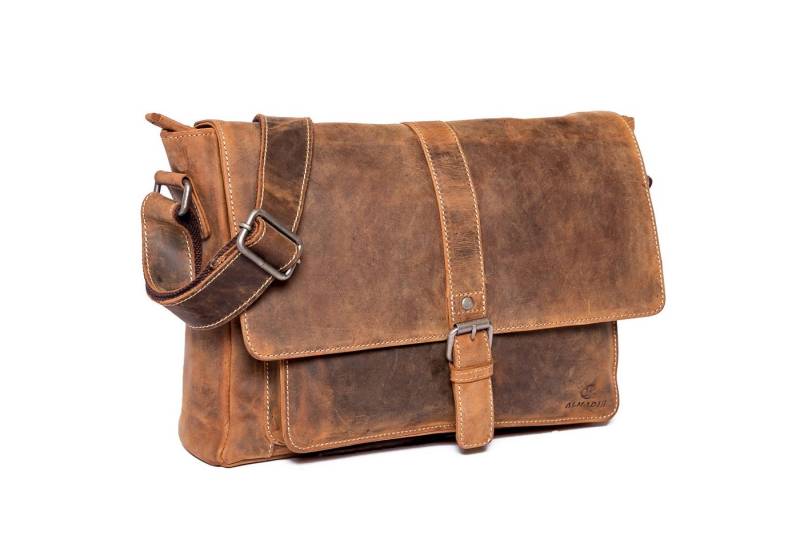 ALMADIH Umhängetasche Ledertasche mit Laptop Fach 15 Zoll Aktentasche Messenger Unitasche von ALMADIH