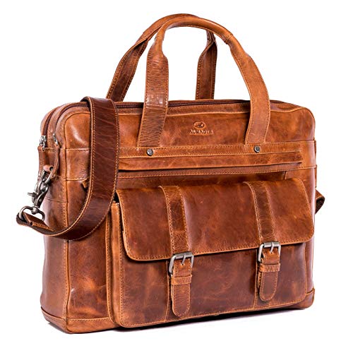 ALMADIH große Leder Businesstasche 17 Zoll Laptoptasche - echt Leder Aktentasche JAN für Herren & Damen - Umhängetasche Unitasche Messenger Arbeitstasche Schultertasche Dokumententasche (JAN BD) von ALMADIH