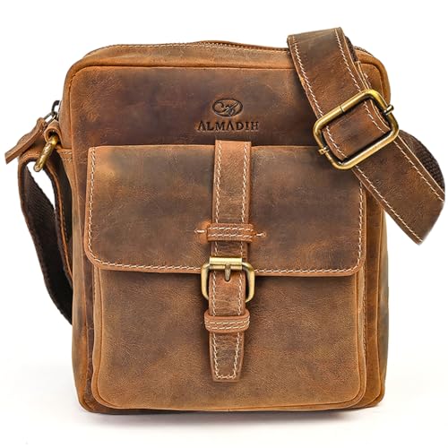 ALMADIH kleine Leder Umhängetasche Herren 8.3 Zoll iPad – MARC braun vintage - Kompakte Ledertasche für Alltag & Reisen Messenger Schultertasche Freizeittasche Tablet Herrentasche Damen (MARC bv) von ALMADIH