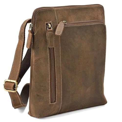 ALMADIH kleine Leder Umhängetasche Herren 9.7 Zoll iPad – MATEO bv Kompakte Ledertasche für Reisen & Alltag Messenger Schultertasche Freizeittasche City Bag Tablet Damen braun (MATEO vintage) von ALMADIH