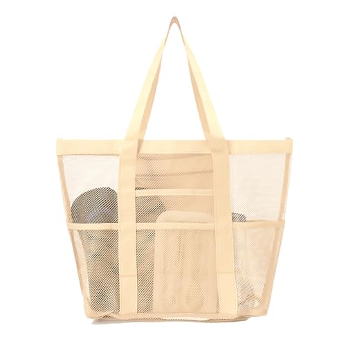 ALMLWIAJ XXL Mesh Strandtasche, 64x43x20cm, 27L Kapazität, Wasserdicht mit Reißverschlussfach, Faltbar, Schwarz (Khaki) von ALMLWIAJ