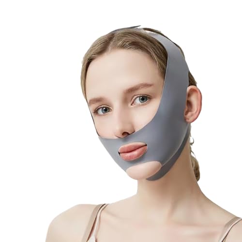 Kinnriemen zur Gesichtskonturierung - Wiederverwendbare V-line Eis-Seidenmaske - Doppelkinnkonturierung, verstellbar, atmungsaktives Gewebe - Kieferformung für Männer und Frauen (Grey) von ALMLWIAJ
