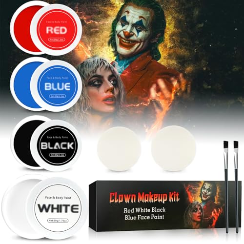 Halloween Clown Makeup Kit: Makeup Schwarz Weiß Rot Blaue Gesicht Körperfarbe - Profi Körperbemalung Gesichtsfarbe Set für Halloween Karneval Mottopartys Zombie Vampire Clowns Halloween Clown Makeup Kit: Makeup Schwarz Weiß Rot Blaue Gesicht Körperfarbe - Profi Körperbemalung Gesichtsfarbe Set für Halloween Karneval Mottopartys Zombie Vampire Clowns von ALNILK