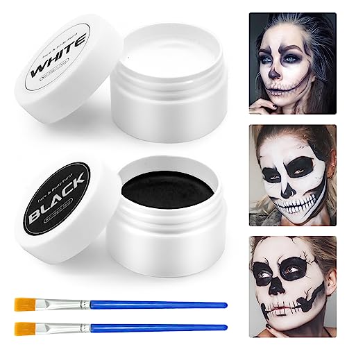 Körperfarben Schwarz und Weiß - Kinderschminke Set, 50g Halloween Clown Makeup Schwarz Weiß Creme Gesicht Körperfarbe,Face und Bodypaint Farbe mit Pinseln für Erwachsene,Kinder und SFX Cosplay (A) von ALNILK