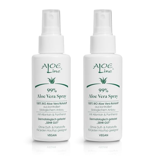 Aloe Vera Spray 99% Bio - Feuchtigkeits-Pflege für Gesicht, Körper, Haut & Haar - mit Allantoin und Panthenol - ohne Duft- & Farbstoffe - VEGAN / 2er Pack (2x 100 ml) von ALOE Line